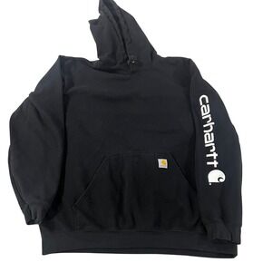 Carhartt Mens XL Loose Fit Sleeve Logo Hooded Sweatshirt Black K288 BLK